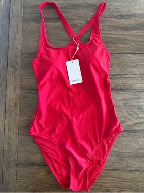 Quince Red One Piece Swimsuit Small NWT Open Back Sustainable Swim